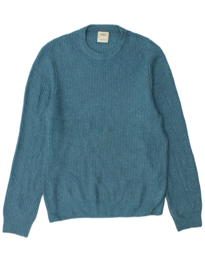 Marks & Spencer Herren-Pullover mit Rundhalsausschnitt, Mittelblau, Polyamid