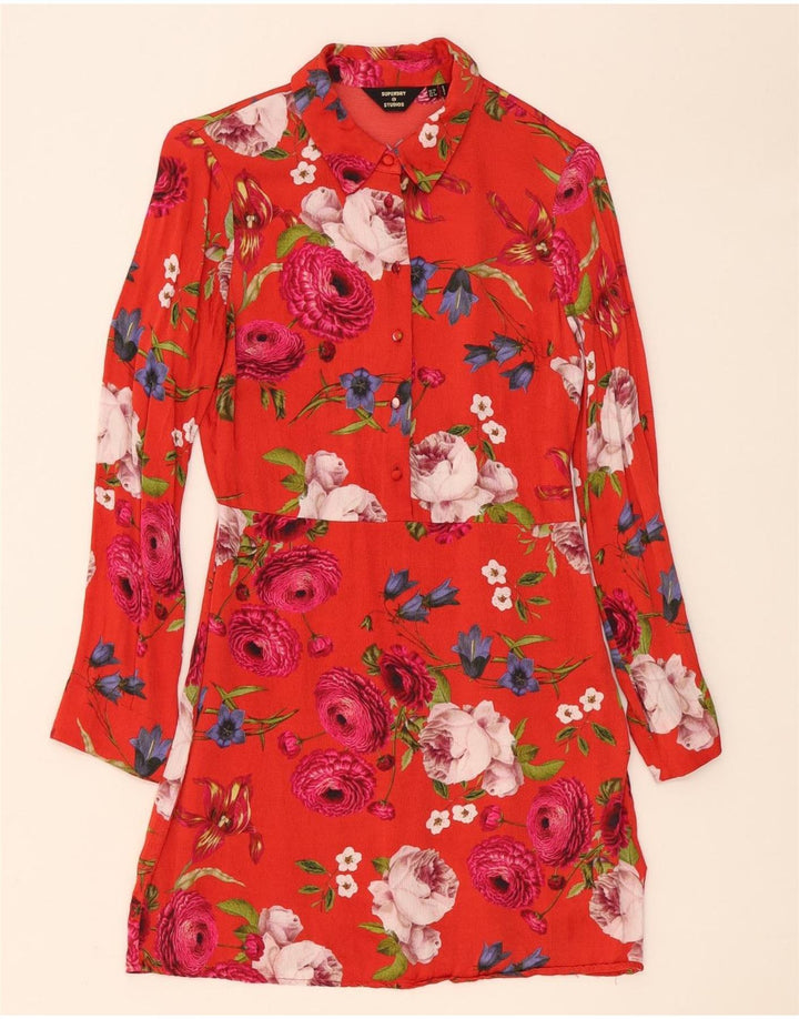 Superdry Damen Pullover-Hemdkleid UK 10 Small Red Floral Viscose