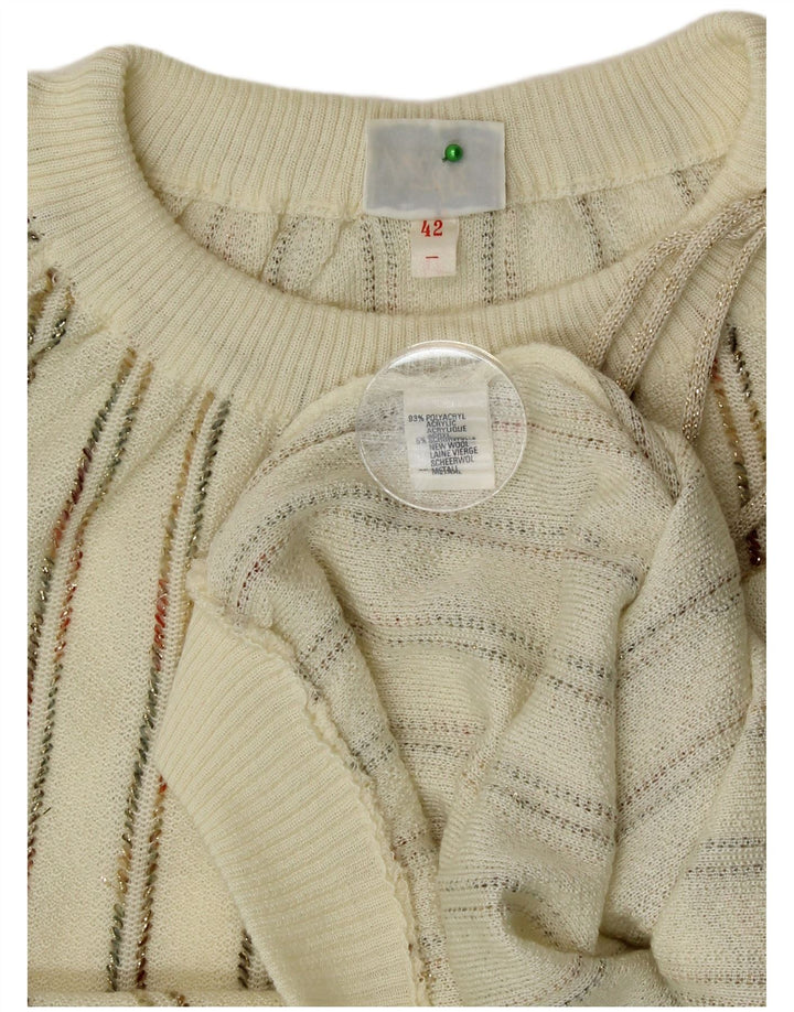 Vintage Damen Pullover mit U-Boot-Ausschnitt IT 42 Medium Off White gestreift
