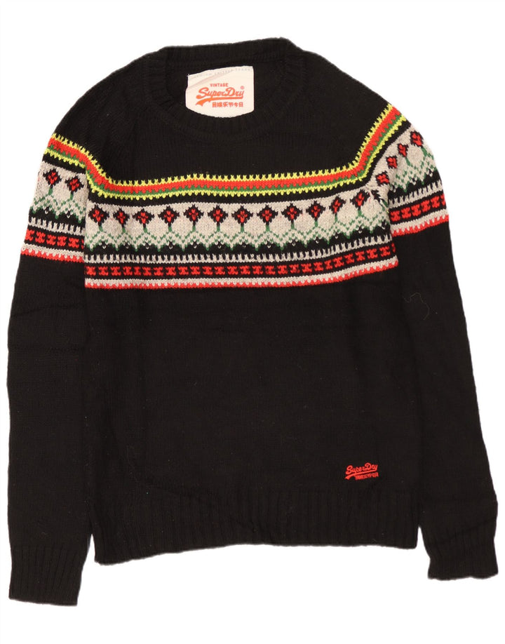 SUPERDRY Herren-Pullover mit Rundhalsausschnitt, Mittelschwarz, Fair-Isle-Acryl