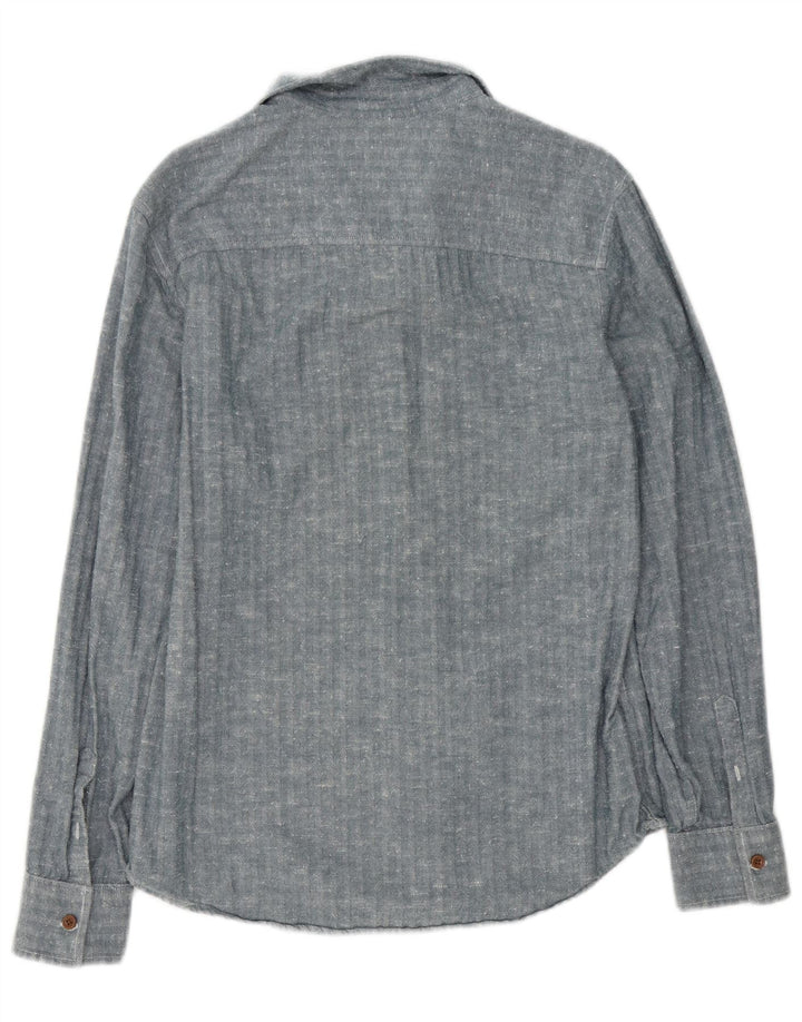 Penguin Herren Heritage Slim Fit-Hemd aus mittelblauer Herringbone-Baumwolle