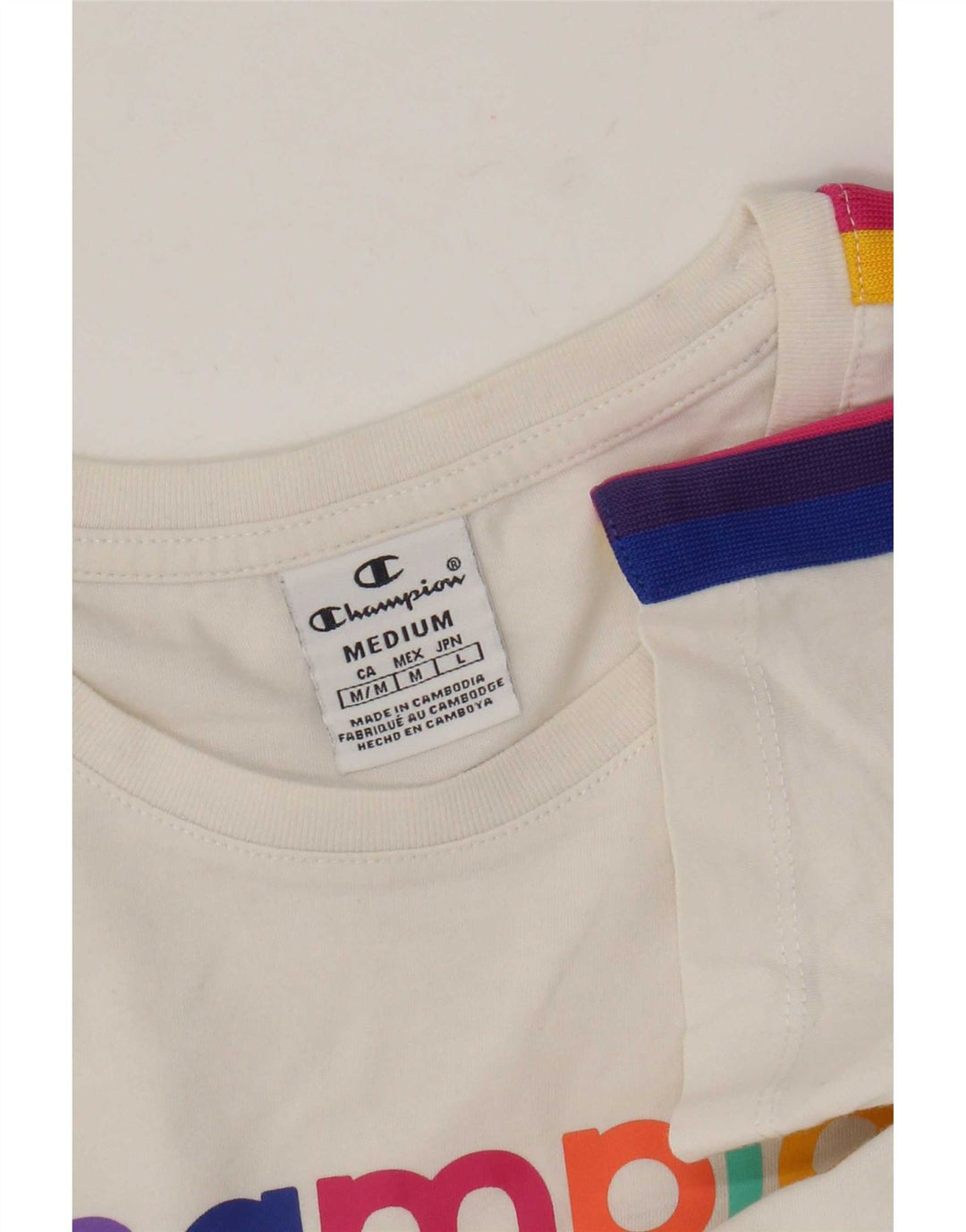 Champion Damen Grafik-T-Shirt-Oberteil UK 12 Mittelweiß Farbblock