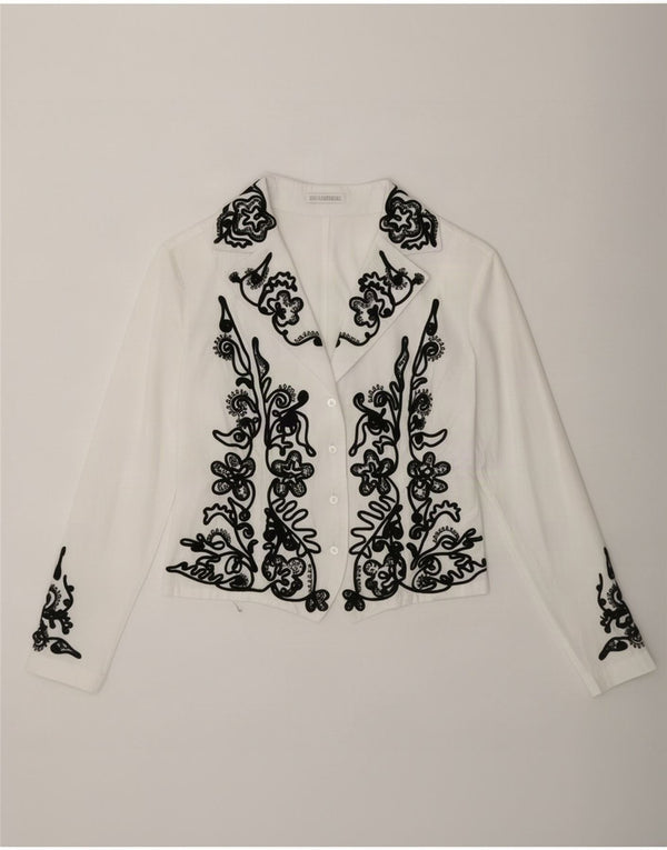 Naracamicie Womens Shirt Blouse UK 12 Medium White Floral Cotton