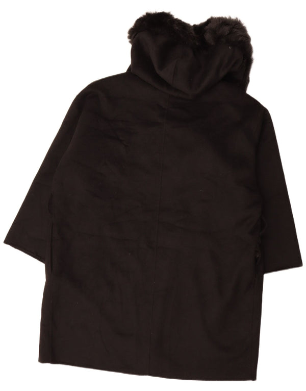 Zara Womens Oversized Hooded Open Overcoat UK 18 XL Black Wool