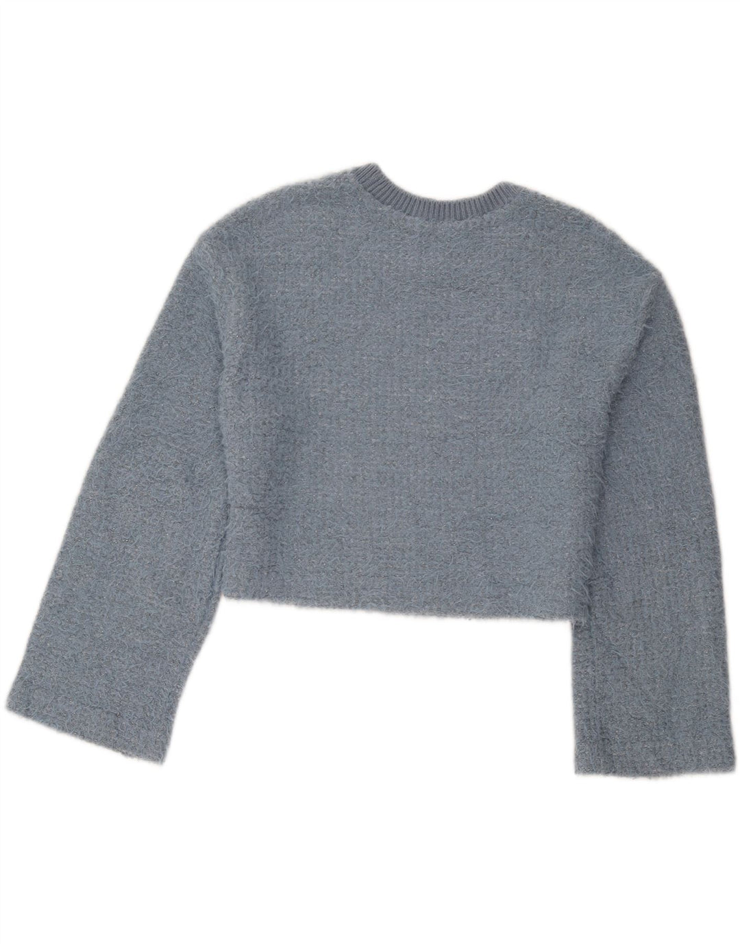 Zara Damen Crop Crew Neck Pullover Pullover UK 14 Mittelblaues Polyester