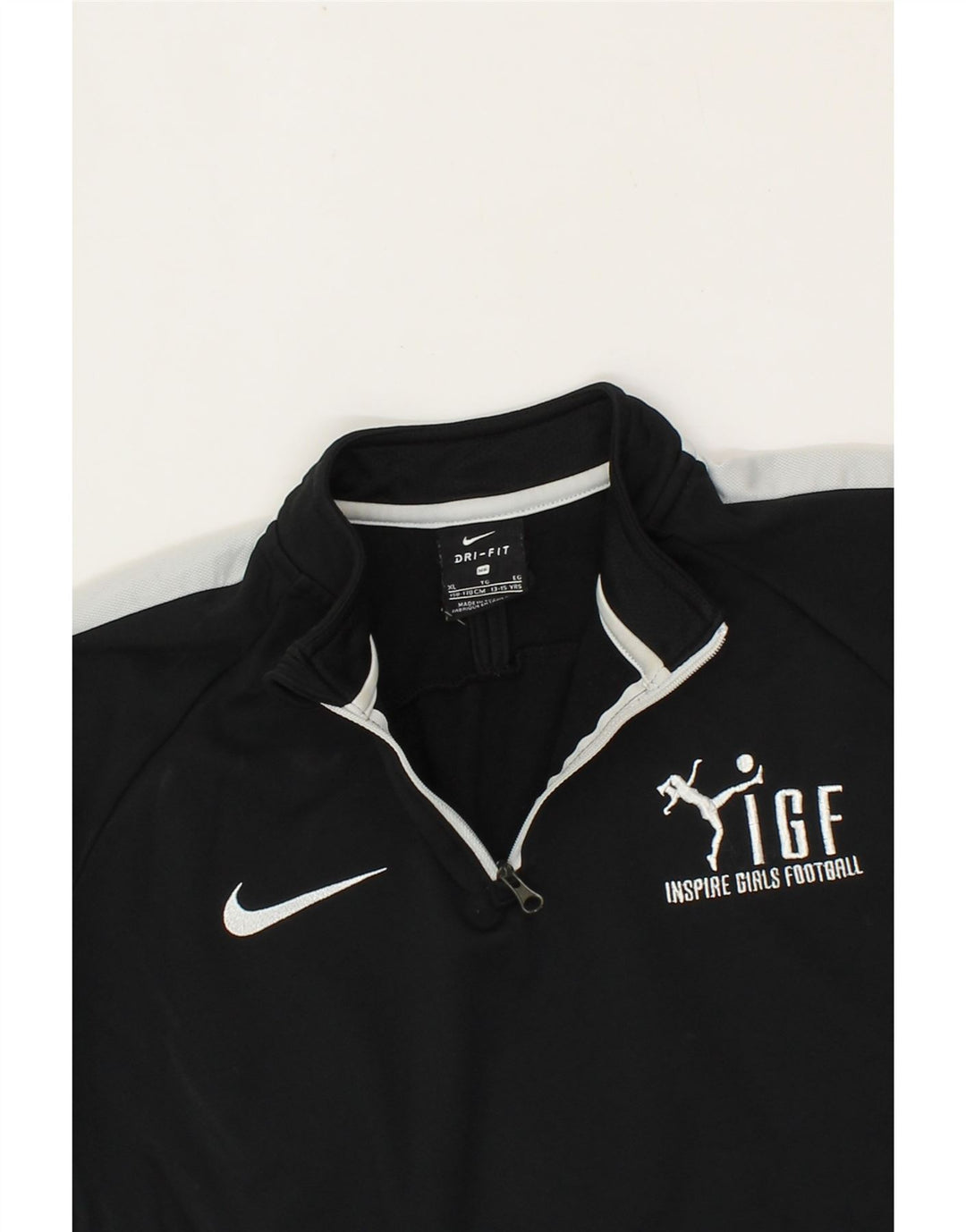 NIKE Boys Dri Fit Pullover Tracksuit Top 13-14 Years XL Black Colourblock Vintage Nike and Second-Hand Nike from Messina Hembry 
