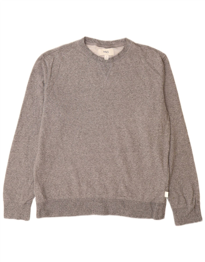 Marks & Spencer Herren-Sweatshirt-Pullover aus mittelgrauer Baumwolle