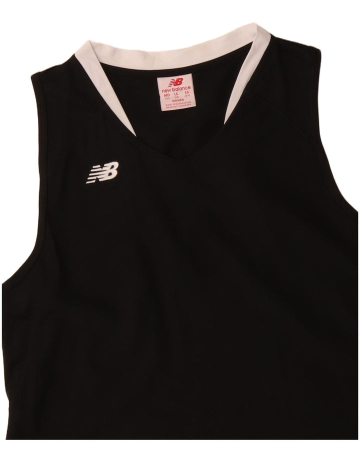 New Balance Damen-Trägershirt UK 14 Large Schwarzes Colourblock-Polyester