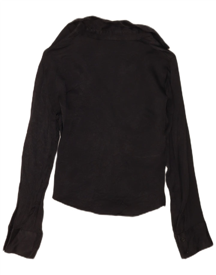 Zara Damen Crop Shirt Bluse UK 10 Small Schwarze Viskose