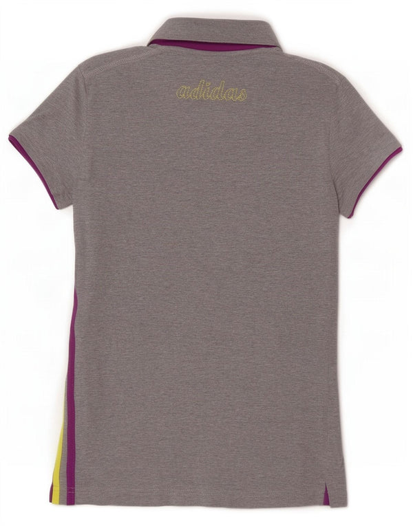 Adidas Damen Grafik-Poloshirt UK 12 Mittelgrau gefleckte Baumwolle