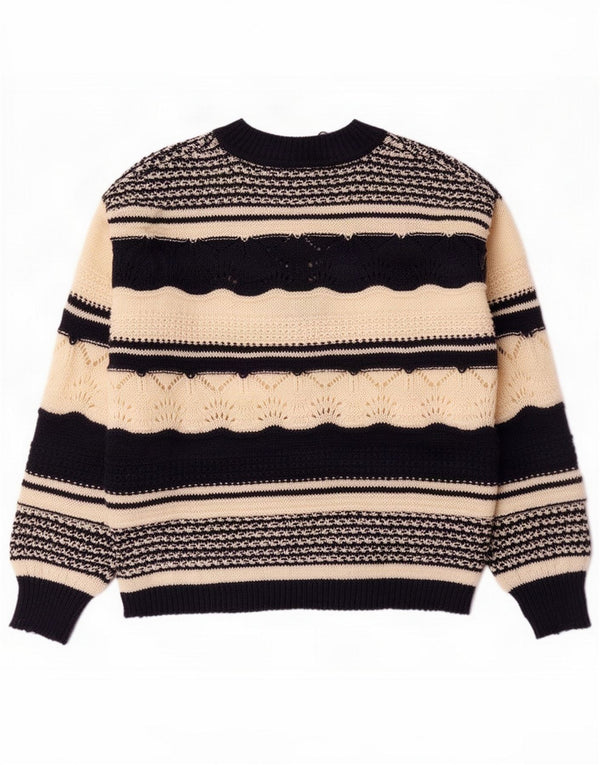 Ichi Damen-Pullover mit V-Ausschnitt, übergroß, UK 14, Mittel, gebrochenes Weiß, gestreift