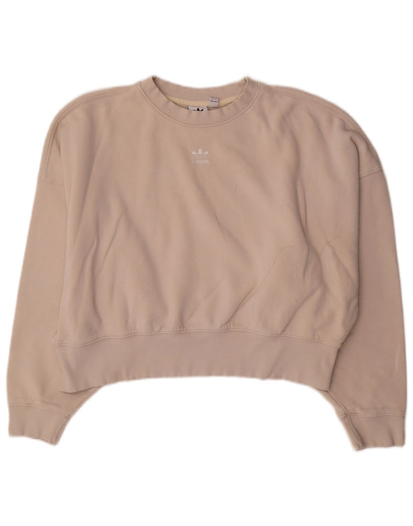 Adidas Damen Crop Oversized Sweatshirt Pullover UK 10 Small Beige Baumwolle