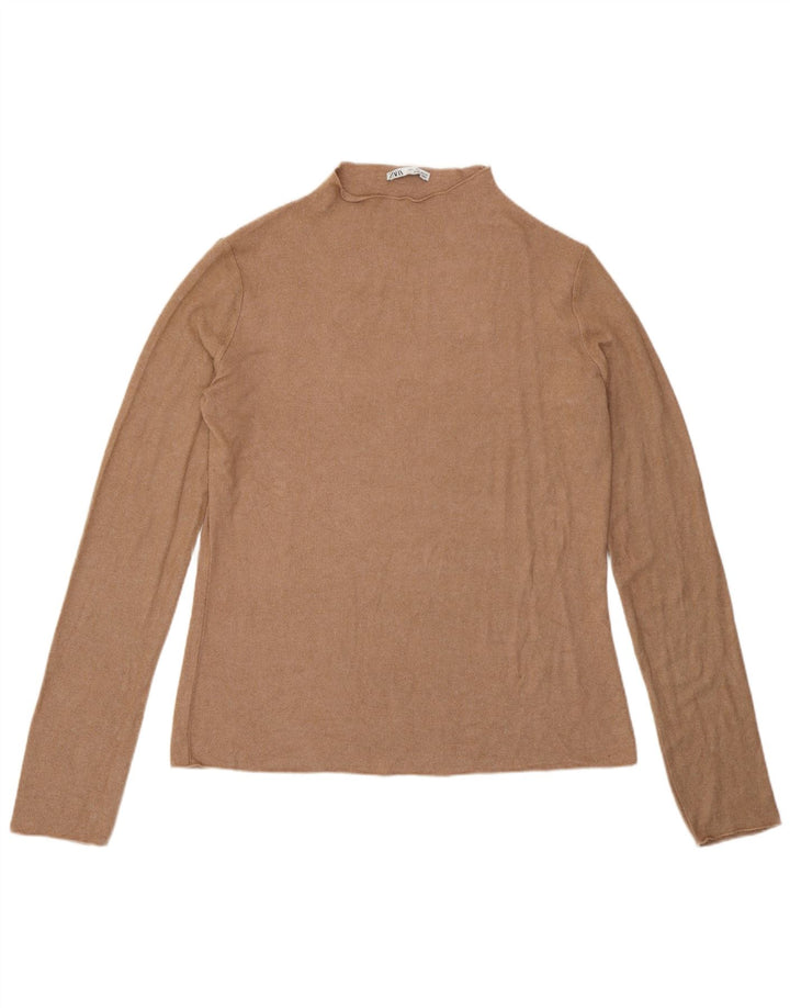 Zara Damen Top Langarm UK 14 Large Beige
