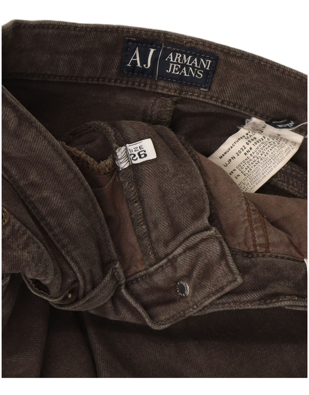 ARMANI Damen Straight Jeans W26 L29 Khaki Baumwolle