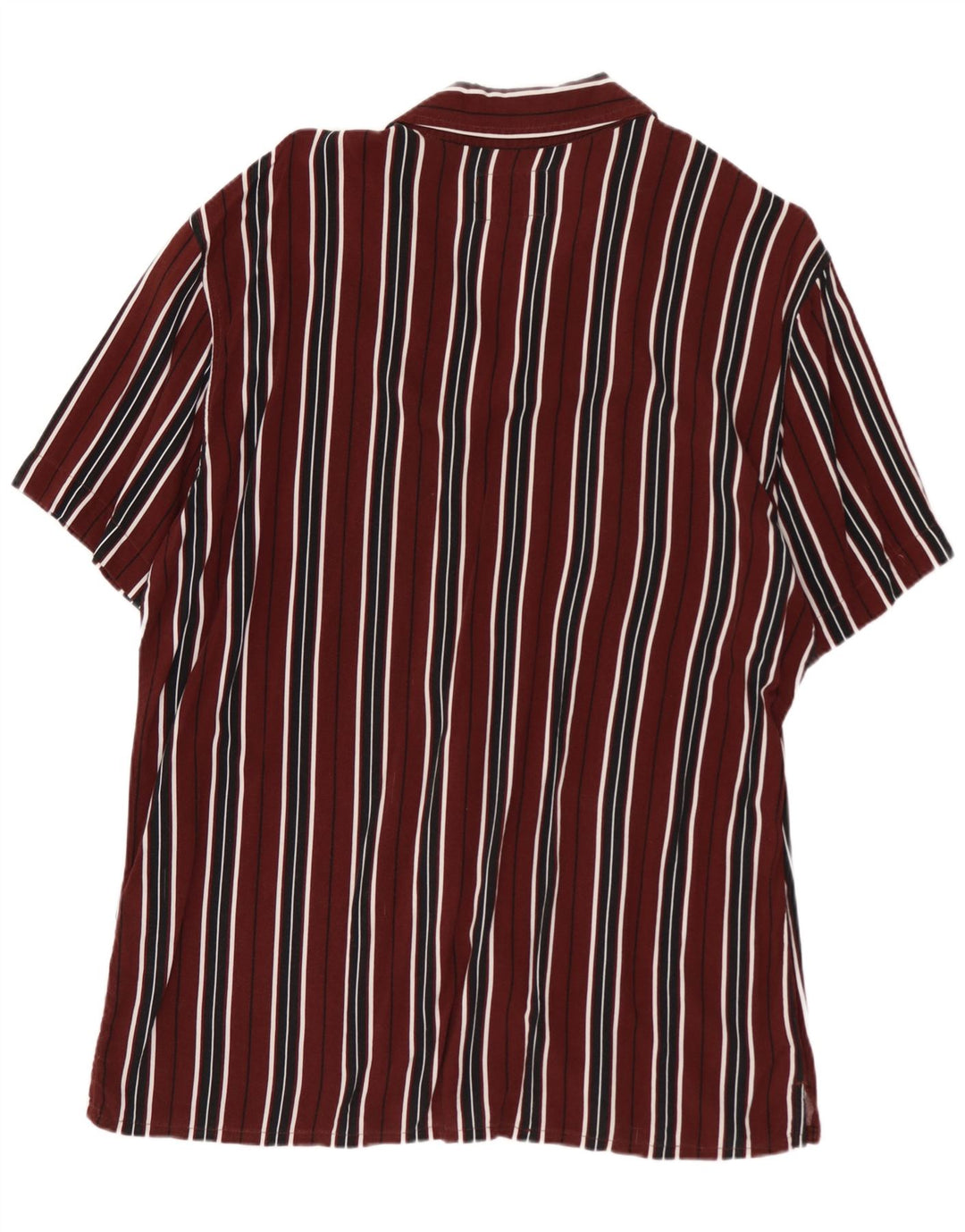 PULL & BEAR Herren-Kurzarmhemd, groß, Burgunderrot, gestreift, Viskose