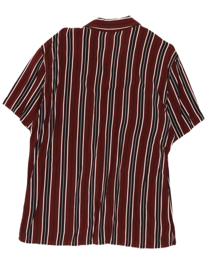 PULL & BEAR Herren-Kurzarmhemd, groß, Burgunderrot, gestreift, Viskose