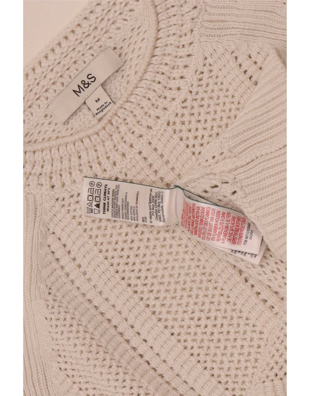Marks & Spencer Damen Crop Pullover mit Rundhalsausschnitt, Gr. 14, Mittel, gebrochenes Weiß