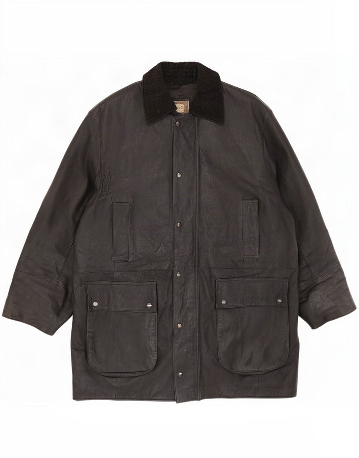 Vintage Herren Ledermantel UK 42 XL Schwarz