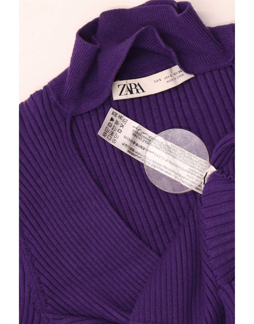 Zara Damen Crop Top Langarm UK 8 Small Lila Viskose