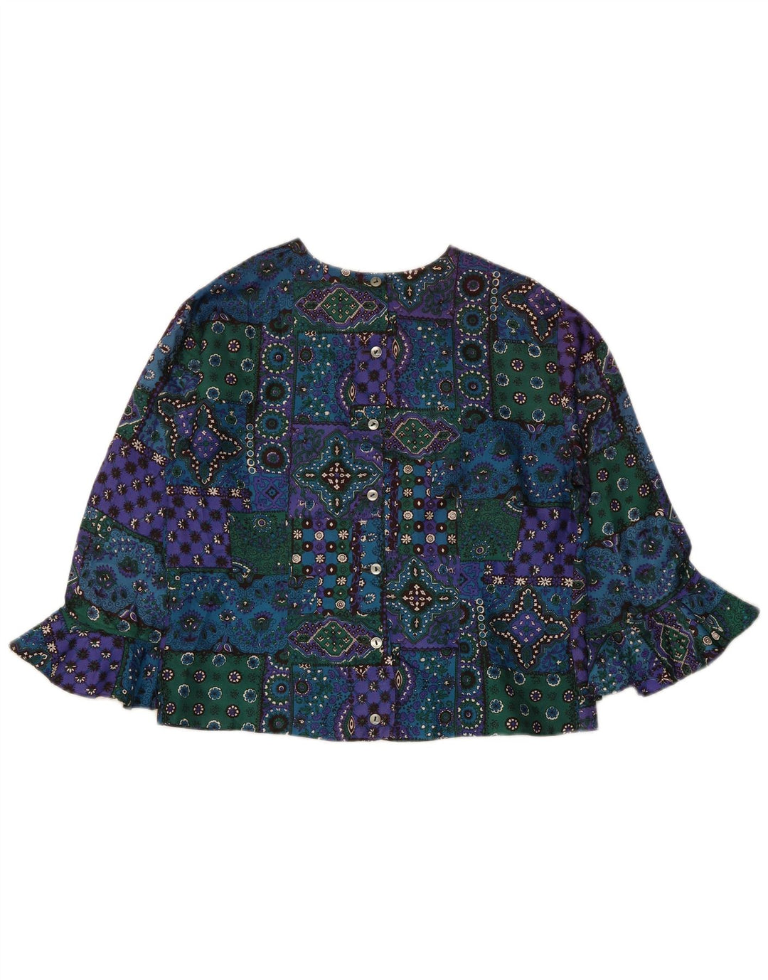 Vintage Damen Crop Shirt Bluse UK 12 Medium Mehrfarbig Patchwork