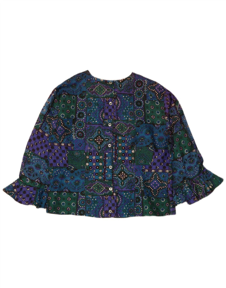 Vintage Damen Crop Shirt Bluse UK 12 Medium Mehrfarbig Patchwork