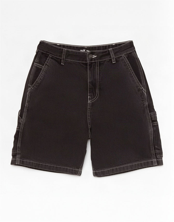 Pull & Bear Herren STWD Cargo Denim Shorts EU 36 Small W29 Schwarze Baumwolle