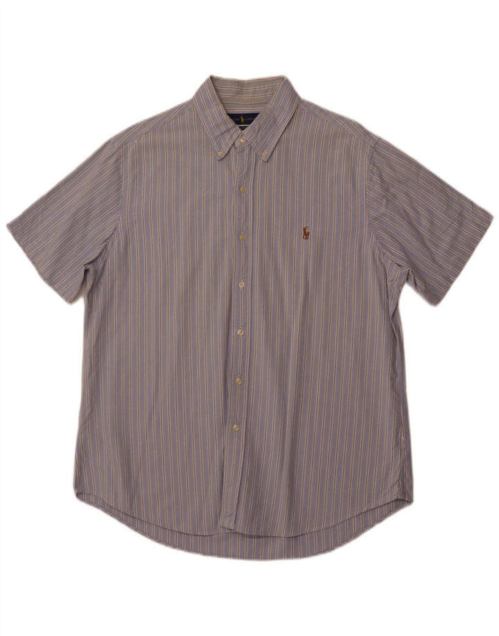 POLO RALPH LAUREN Herren Kurzarmhemd mit klassischer Passform, groß, blau gestreift