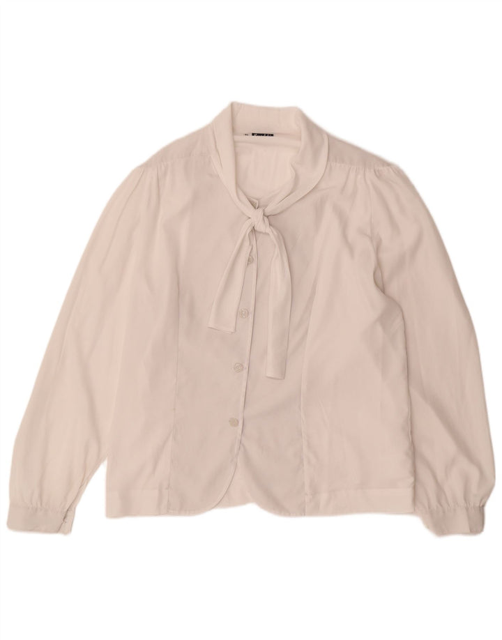 Vintage Damen Hemdbluse mit Vorderkrawatte IT 51 XL Off White