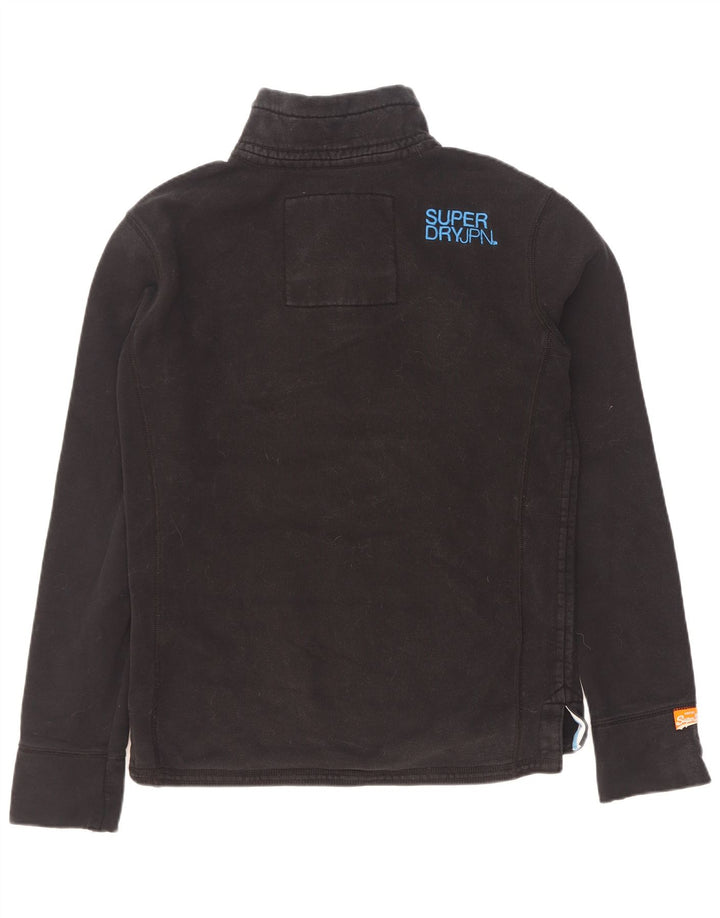 Superdry Herren-Sweatshirt mit grafischem Knopfkragen, mittlerer schwarzer Baumwolle