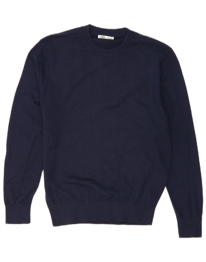 Zara Herren-Pullover mit Rundhalsausschnitt, Mittelblau, Acryl