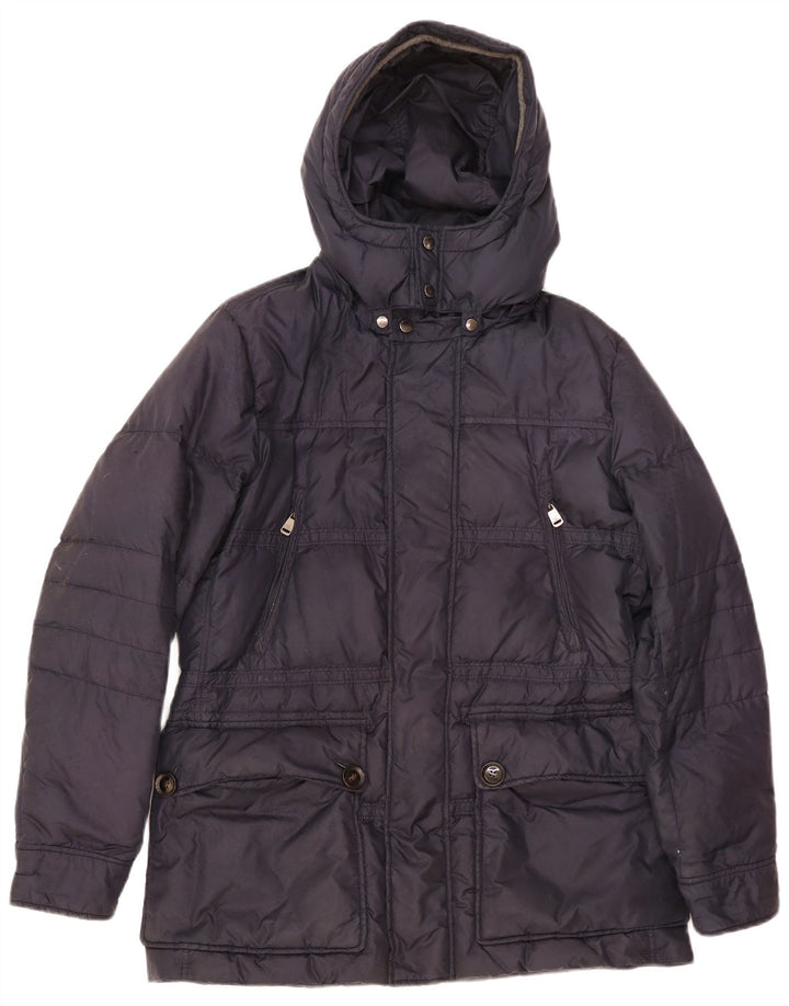 Henry Cottons wattierte Herrenjacke mit Kapuze, IT 48, Mittelmarineblau