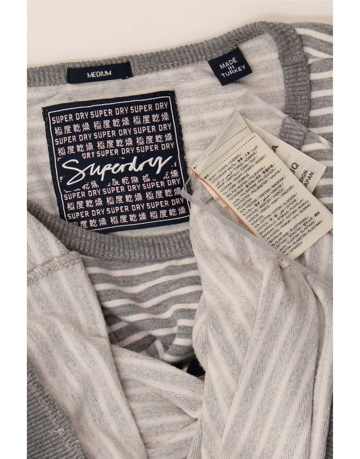 Superdry Damen Grafik-Sweatshirt-Pullover UK 14 Mittelgrau gestreift