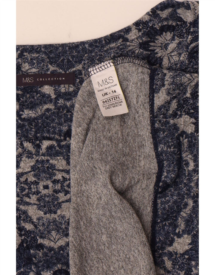Marks & Spencer Damen-Tunika-Oberteil mit 3/4-Ärmeln, UK-Größe 44, Mittelgrau mit Blumenmuster