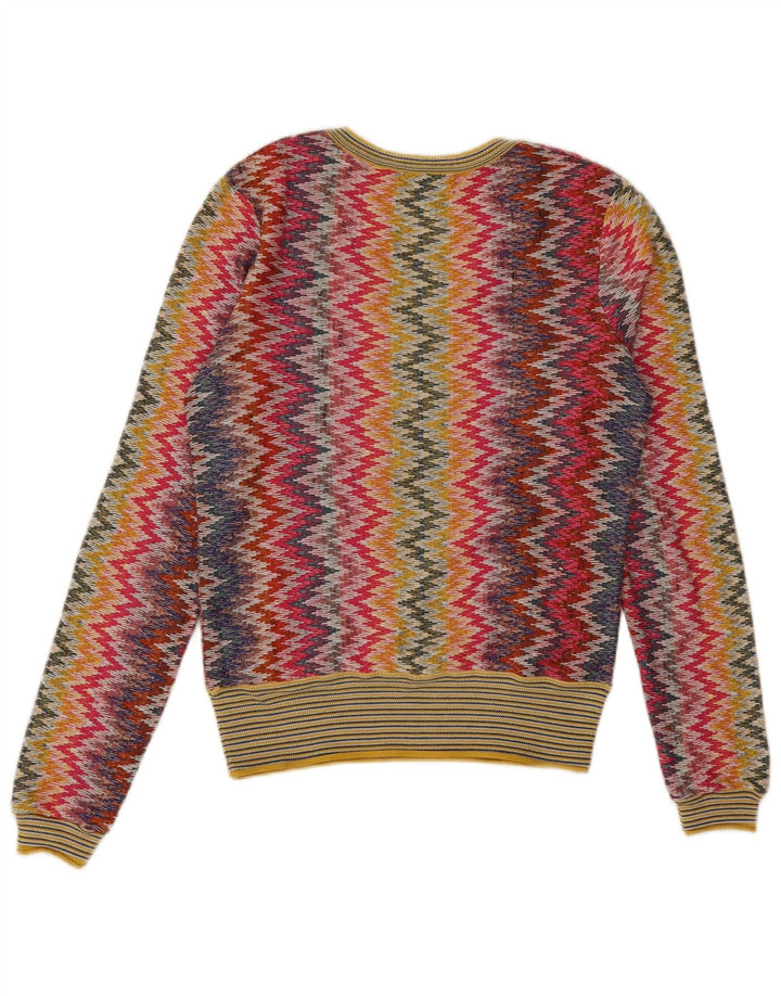 DESIGUAL Damen-Pullover mit V-Ausschnitt, UK 10, kleiner mehrfarbiger Chevron