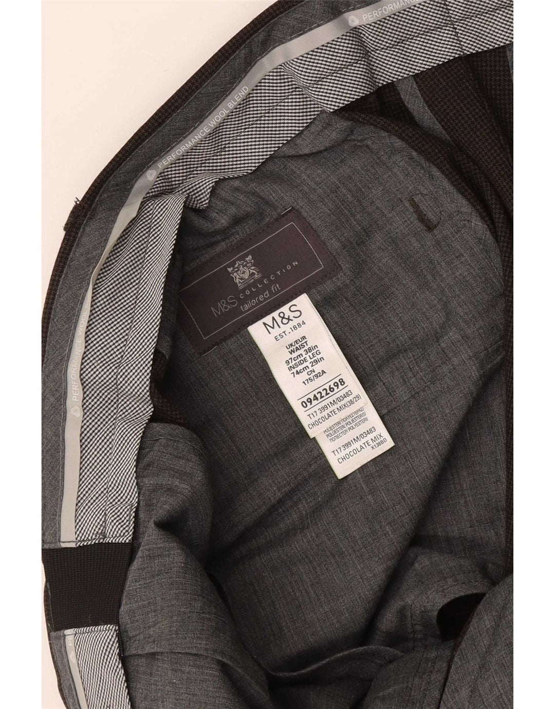 Marks & Spencer Herren-Anzughose mit maßgeschneiderter Passform, schmal, W38, L29, Braun