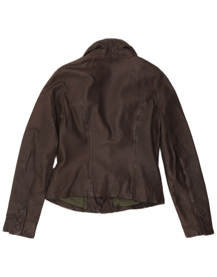 ALL SAINTS Womens Crop Leather Jacket UK 12 M Brown Leather