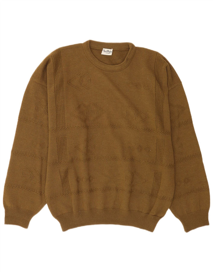 Vintage Herren Rundhalspullover Pullover XL Khaki Wolle