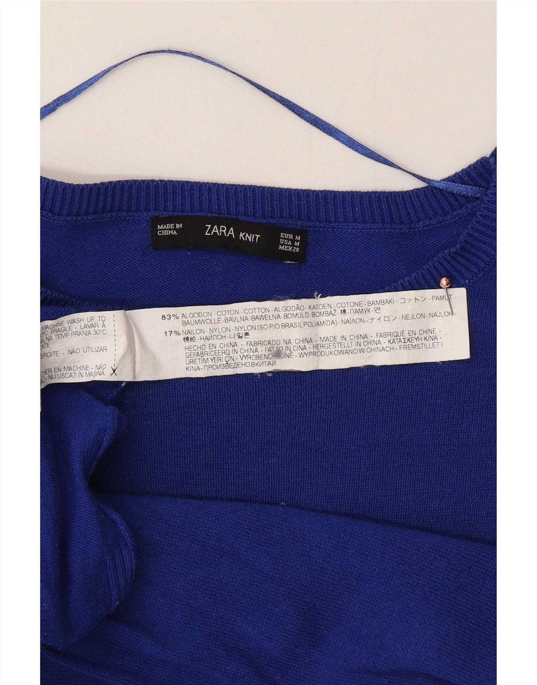 Zara Damen Übergroßer Pullover mit U-Boot-Ausschnitt, UK 14, mittelblaue Baumwolle