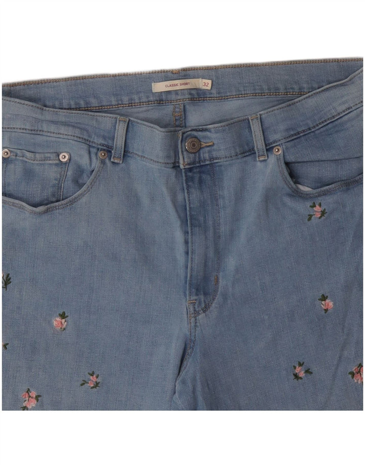 LEVI'S Damen-Jeansshorts, klassisch, Größe W32, groß, Baumwolle mit blauem Blumenmuster