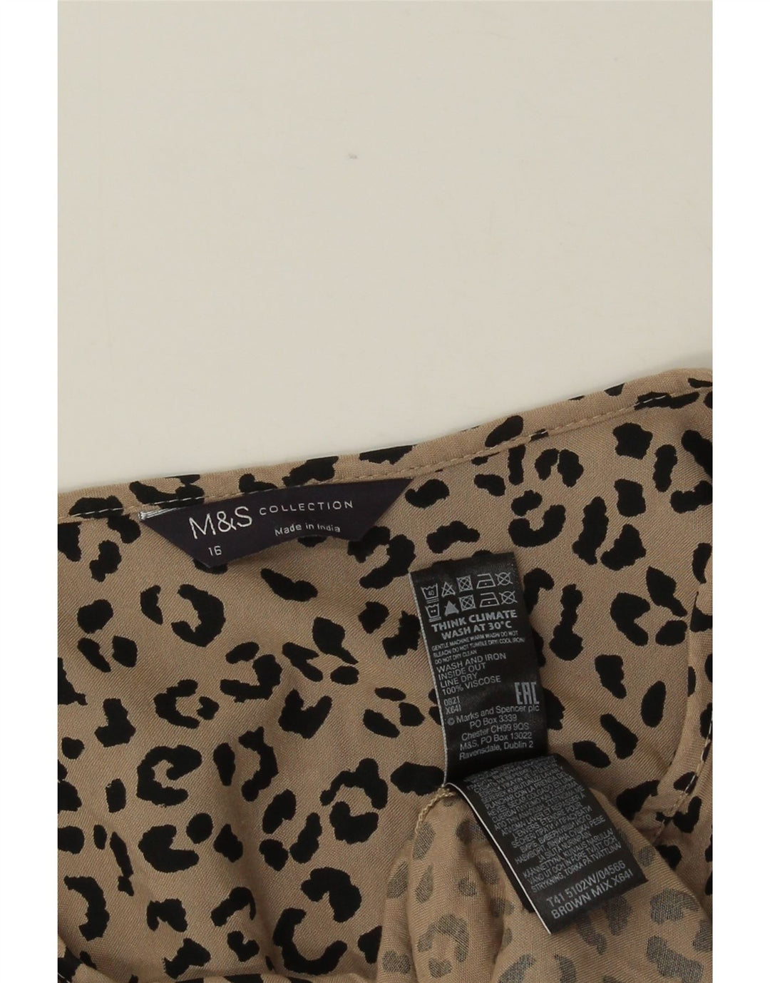 MARKS & SPENCER Damen-Blusenoberteil, UK-Größe 46, großes braunes Tiermuster