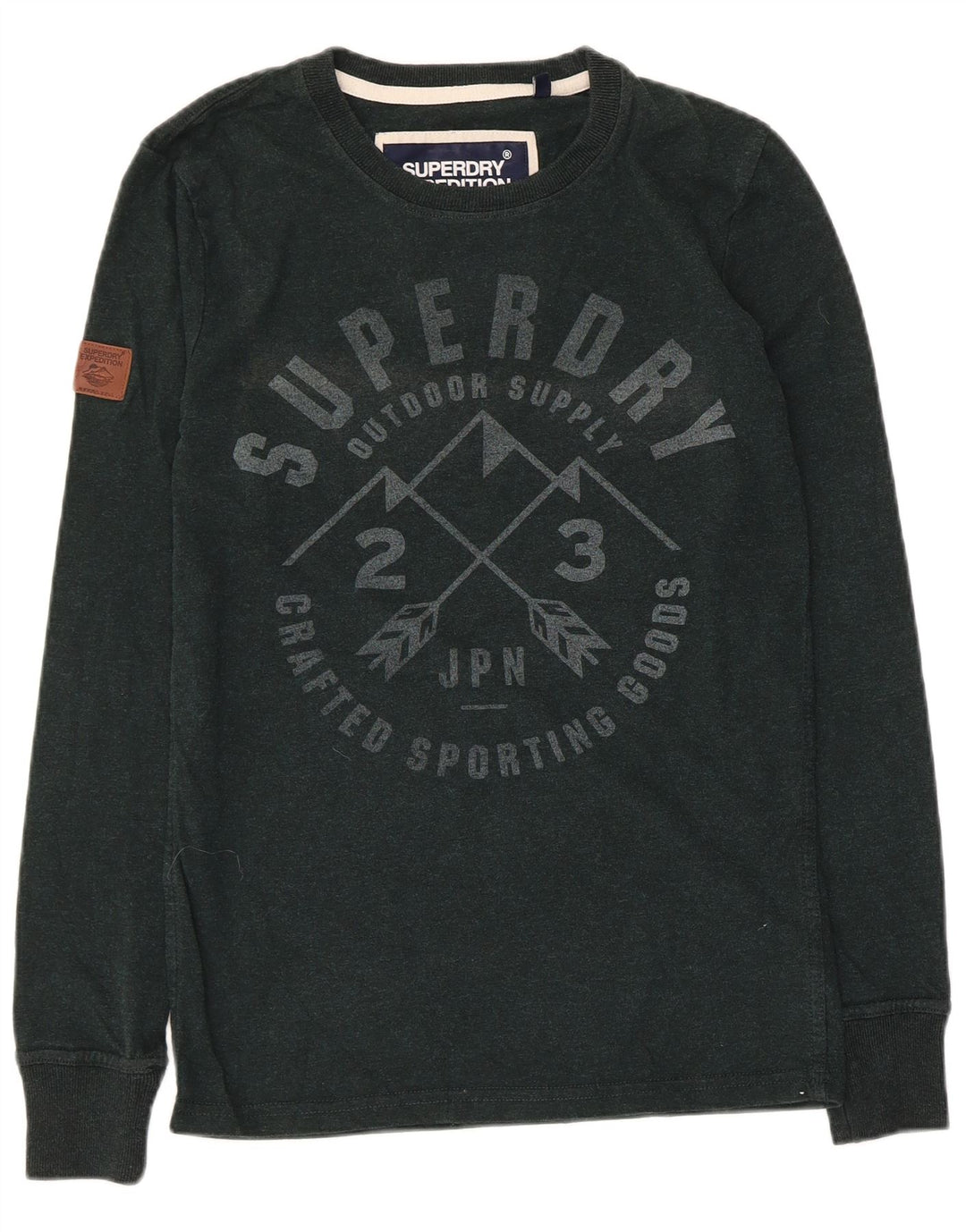 Superdry Herren Grafik-Oberteil, langärmelig, klein, grüne Baumwolle
