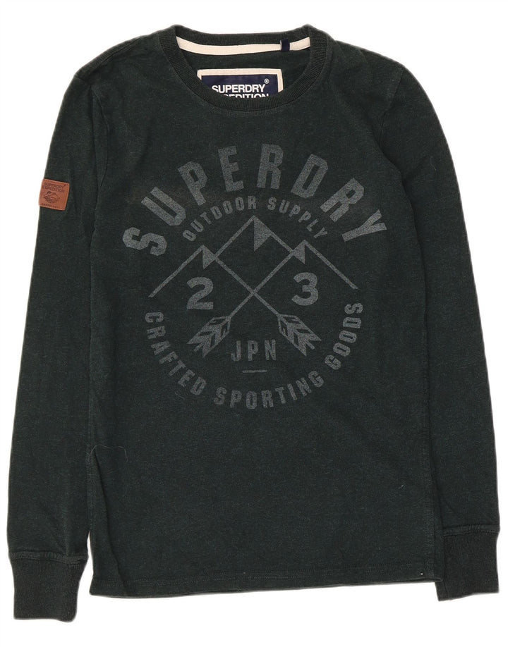 Superdry Herren Grafik-Oberteil, langärmelig, klein, grüne Baumwolle