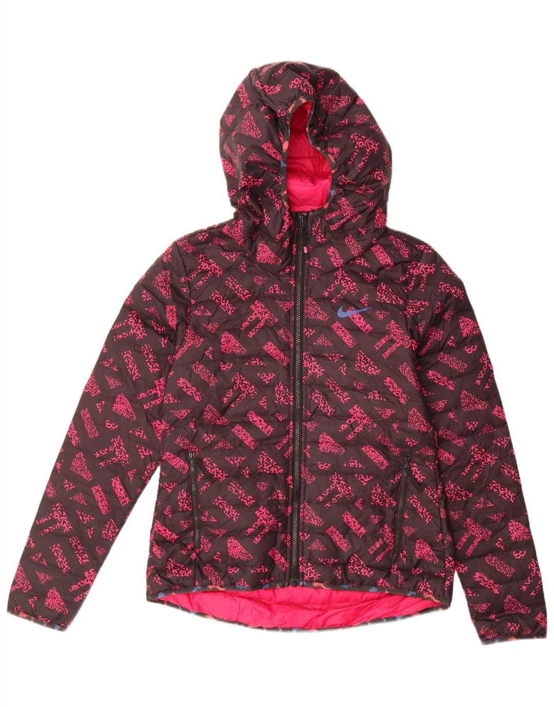 Nike Womens Graphic Hooded Wattierte Jacke UK 10 Small Pink Geometrisch