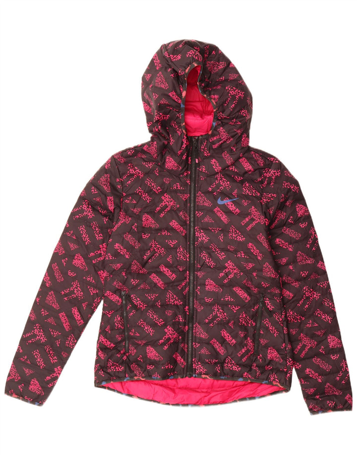 Nike Womens Graphic Hooded Wattierte Jacke UK 10 Small Pink Geometrisch