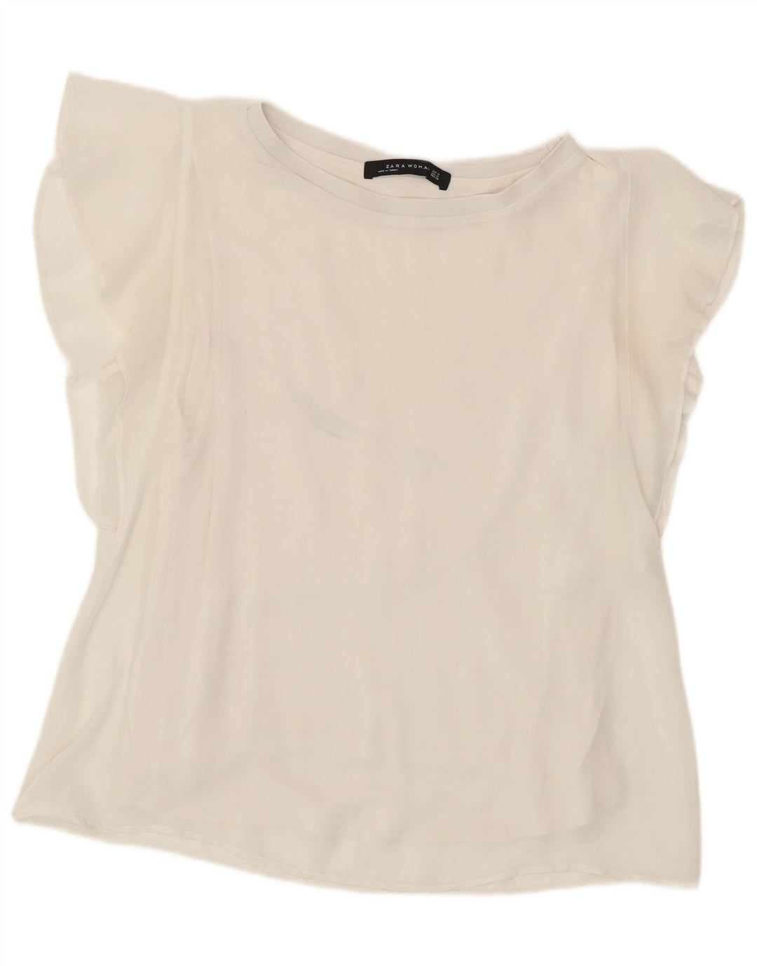Zara Damen-Blusenoberteil UK 12 Mittelweißes Polyester