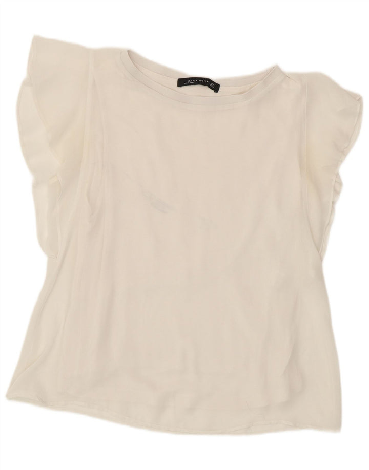 Zara Damen-Blusenoberteil UK 12 Mittelweißes Polyester