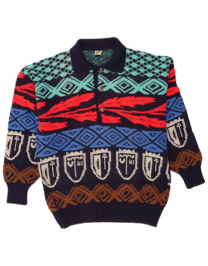 Vintage Herren Polo-Halspullover Pullover IT 50 Medium Mehrfarbig Geometrisch