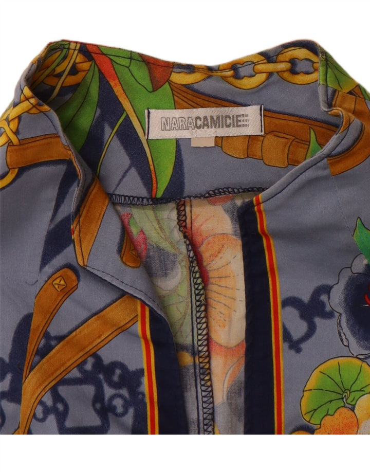 NARACAMICIE Damen-Hemdbluse mit grafischen 3/4-Ärmeln, Gr. 40, Größe L, blau geblümt