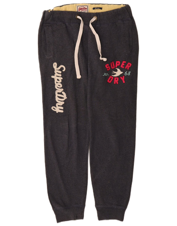 Superdry Damen-Trainingshose mit grafischem Muster, UK-Gr. 14, mittelgraue Baumwolle
