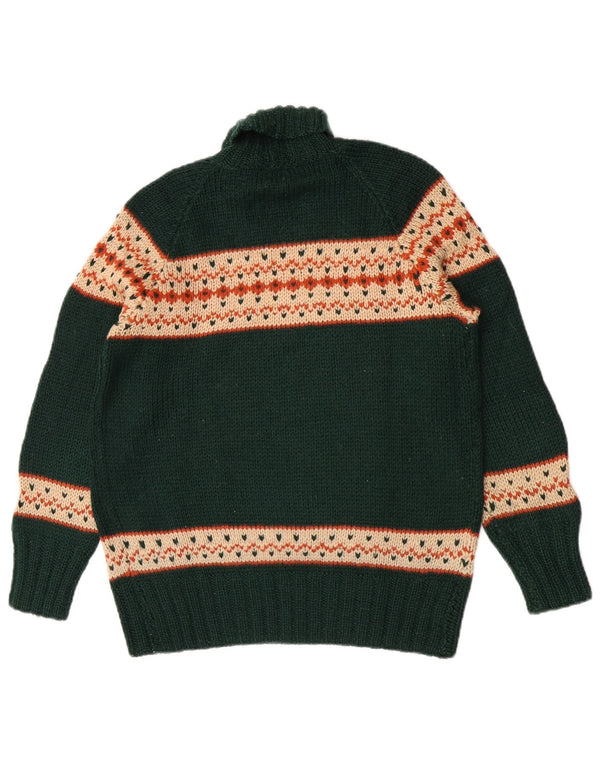 Vintage Damen Rollkragenpullover Pullover UK 14 Mittelgrün Fair Isle